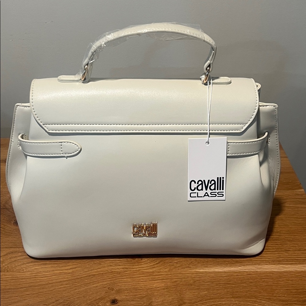 Cavalli Class Tatiana White Top Handle Satchel Crossbody NWT Large